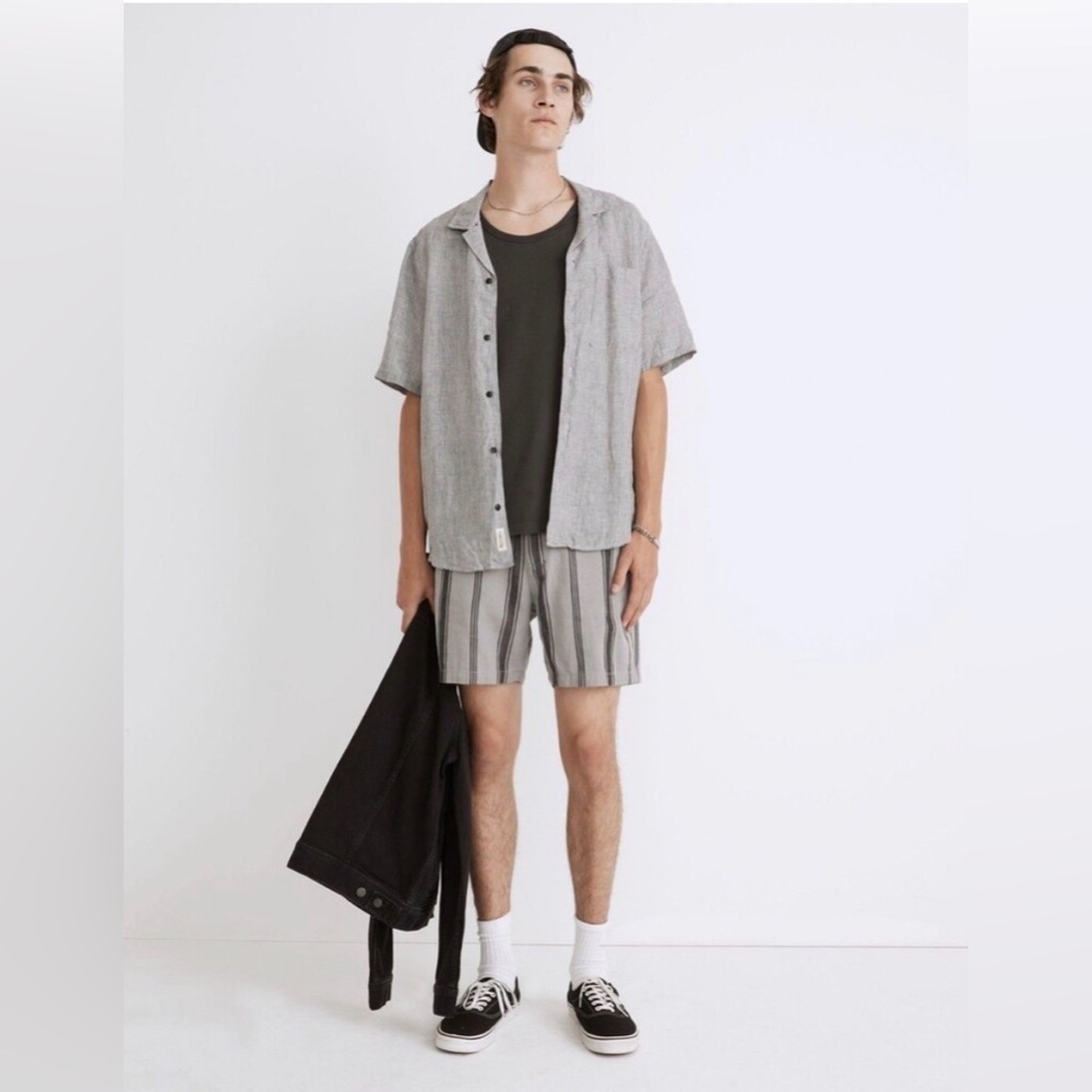 Madewell Men's XXL NWT Striped Lounge Shorts Hemp Cotton Gray Black - Picture 9 of 9
